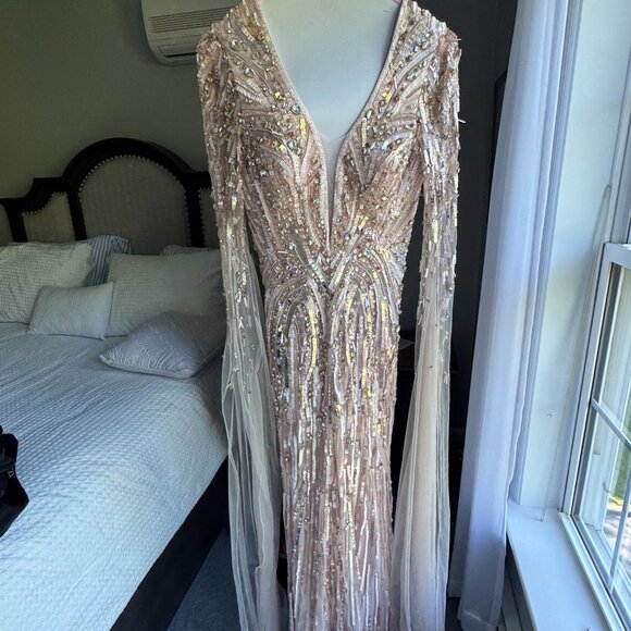 Jenny Packham - Lotus cape-effect embellished sequined tulle gown - Picture 4 of 7